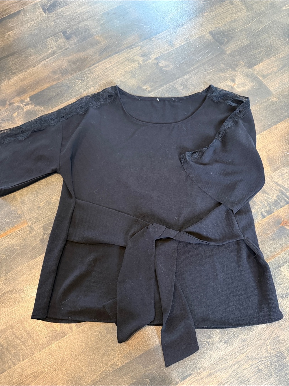 Black Lace-Trim Tie-Waist Women’s Top